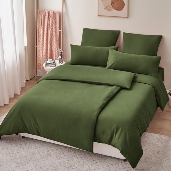 Unyqoos ® Zacht en Strijkvrij Microvezel Beddengoedset met Ritssluiting in Olijfgroen