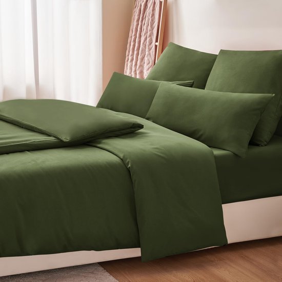 Unyqoos ® Zacht en Strijkvrij Microvezel Beddengoedset met Ritssluiting in Olijfgroen