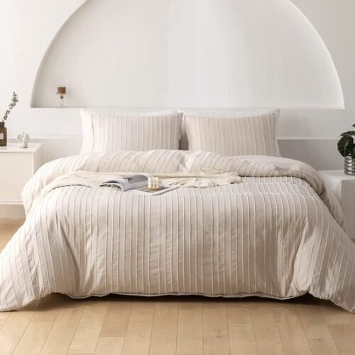 Unyqoos ® Elegant Bohemian Beige Dekbedovertrekset met Getufte Strepen en Omkeerbare Stijl