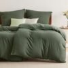 Unyqoos® Buitengewoon Comfortabele 4-Delige Beddengoedset in Olijfgroen met Ritssluiting en Kussenslopen