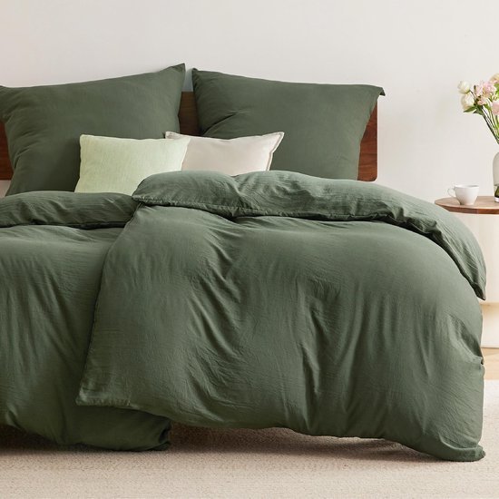 Unyqoos® Buitengewoon Comfortabele 4-Delige Beddengoedset in Olijfgroen met Ritssluiting en Kussenslopen