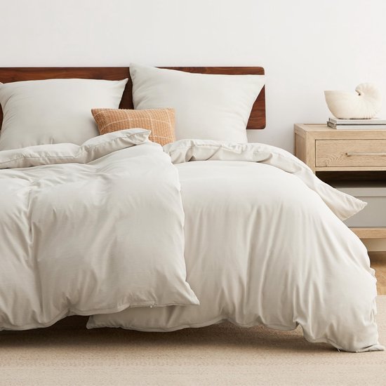 Unyqoos ® Zachte en Ademend Beddengoedset met Stijlvolle Natuurlijke Textuur en Handige Ritssluiting