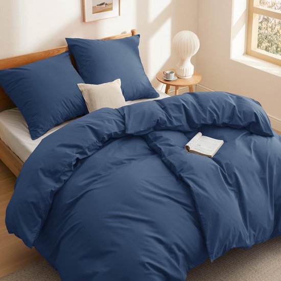 Unyqoos® Comfortabele en Ademend Katoenen Beddengoedset met Ritssluiting, Blauw, 135 x 200 cm, 4-delig