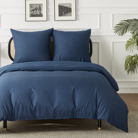 Unyqoos® Comfortabele en Ademend Katoenen Beddengoedset met Ritssluiting, Blauw, 135 x 200 cm, 4-delig