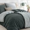 Unyqoos® Beddengoed Set 135 x 200 cm, Omkeerbaar, Strijkvrij, Zacht Microvezel, Antraciet en Lichtgrijs, 4-delig