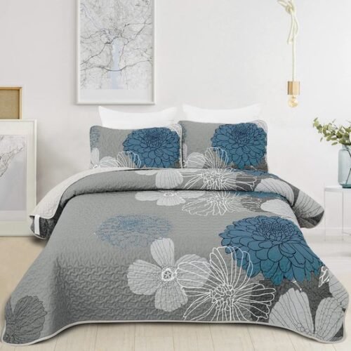 Unyqoos ® Elegant Bloemenpatroon Zomerbedsprei Set Voor Tweepersoonsbed Met Kussenslopen, 240 x 260 cm