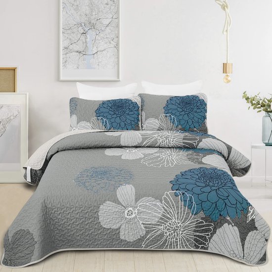 Unyqoos ® Elegant Bloemenpatroon Zomerbedsprei Set Voor Tweepersoonsbed Met Kussenslopen, 240 x 260 cm