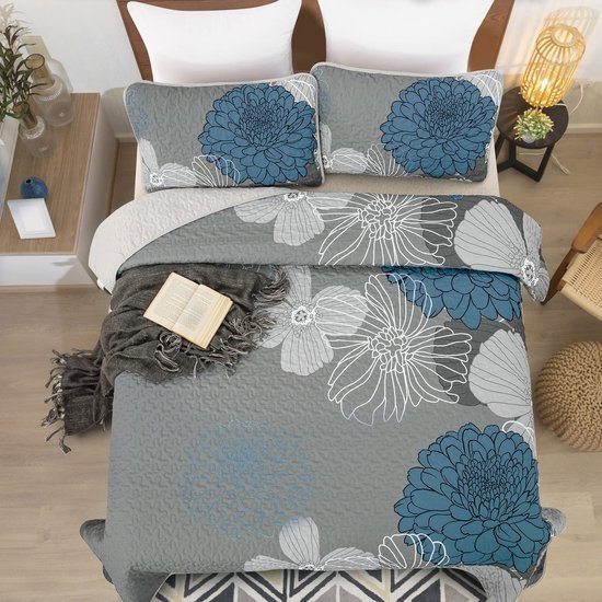 Unyqoos ® Elegant Bloemenpatroon Zomerbedsprei Set Voor Tweepersoonsbed Met Kussenslopen, 240 x 260 cm