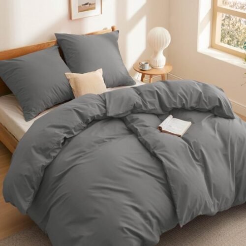 Unyqoos ® Luxueuze 4-Delige Beddengoedset van Hoogwaardig Katoen met Ritssluiting in Antraciet