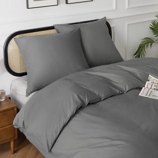 Unyqoos ® Luxueuze 4-Delige Beddengoedset van Hoogwaardig Katoen met Ritssluiting in Antraciet