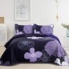 Unyqoos ® Luxueuze Paarse Bloemen Sprei Set voor Tweepersoonsbed met Zachte Microvezel en Kussenslopen