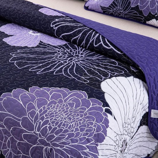 Unyqoos ® Luxueuze Paarse Bloemen Sprei Set voor Tweepersoonsbed met Zachte Microvezel en Kussenslopen