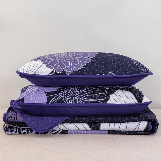 Unyqoos ® Luxueuze Paarse Bloemen Sprei Set voor Tweepersoonsbed met Zachte Microvezel en Kussenslopen
