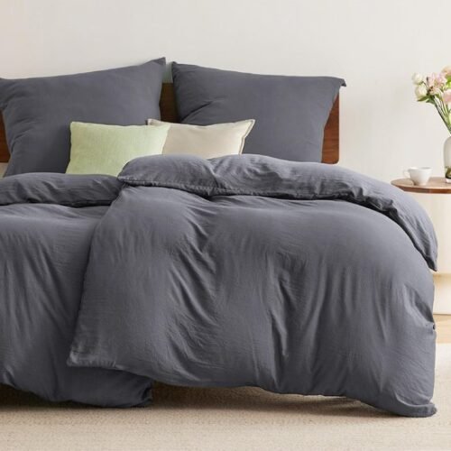 Unyqoos ® Beddengoed Set 135 x 200 cm in Luxueuze Voorgewassen Katoen Textuur met Ritssluiting