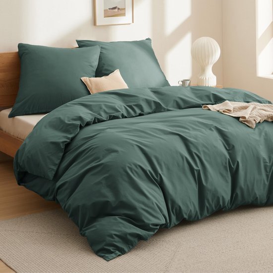 550x550-10937.jpg Unyqoos® Zachte katoenen dekbedovertrekset donkergroen met kussenslopen en ritssluiting