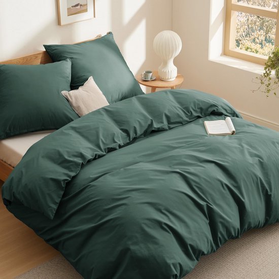 550x550-10939.jpg Unyqoos® Zachte katoenen dekbedovertrekset donkergroen met kussenslopen en ritssluiting