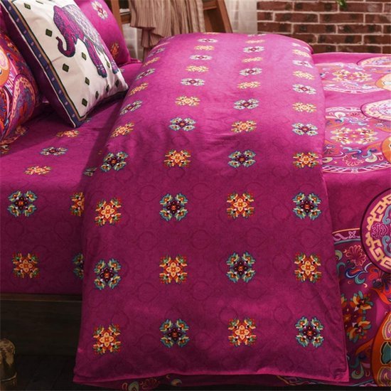 Unyqoos ® Stijlvolle Bohemian Dekbedovertrekset met Mandala-Patroon en Ritssluiting in Kleurrijke Fuchsia en Turkoois