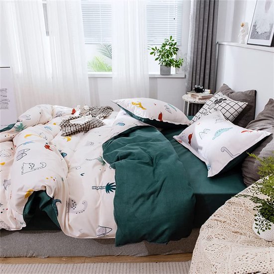 Unyqoos ® Charmant Kinderbeddengoedset met Omkeerbaar Dinosauruspatroon voor Jongens en Meisjes, 140 x 200 cm, 2-delig