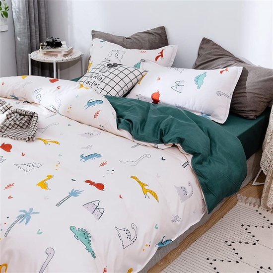 Unyqoos ® Charmant Kinderbeddengoedset met Omkeerbaar Dinosauruspatroon voor Jongens en Meisjes, 140 x 200 cm, 2-delig