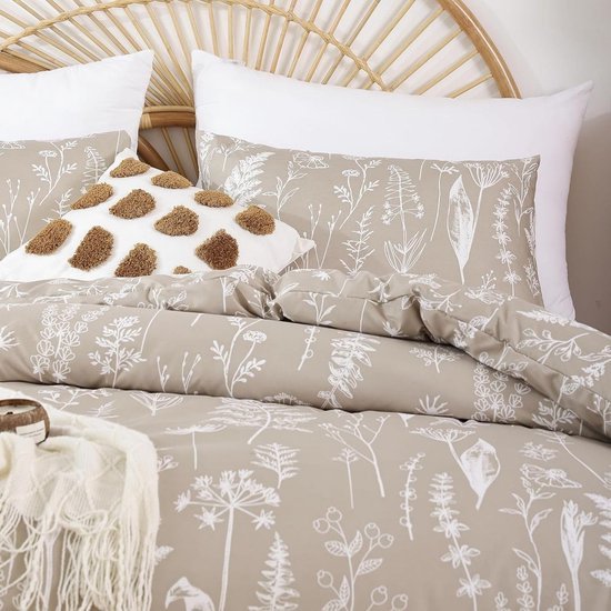 Unyqoos® Dekbedovertrek Bloemen & Bladeren – 135x200 cm – Kaki/Beige – Omkeerbaar – 100% Microvezel