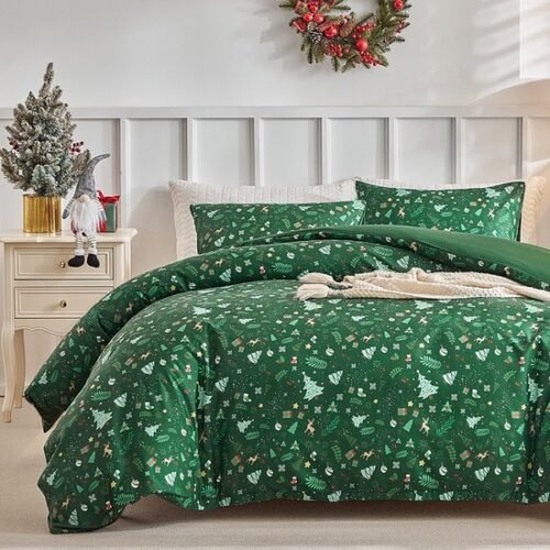 Unyqoos® Kerstdessin dekbedovertrekset met kussenslopen en rits in