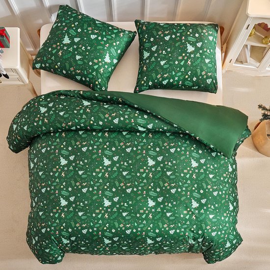 Unyqoos® Kerstdessin dekbedovertrekset met kussenslopen en rits in