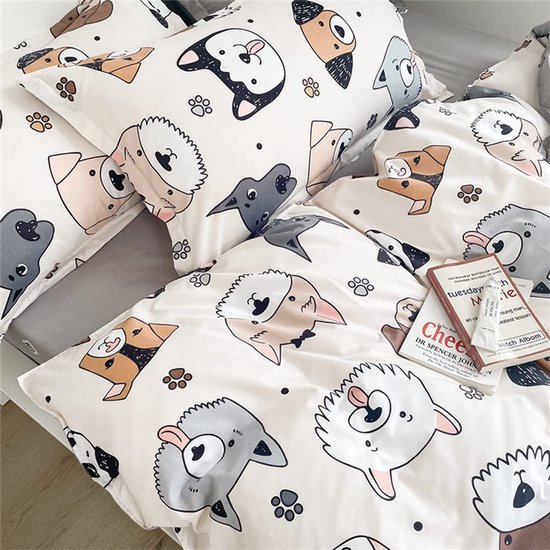 Unyqoos ® Charmant Omkeerbaar Dekbedovertrek met Dierenmotief voor Kinderen - Teckel Hondenthema - Microvezel