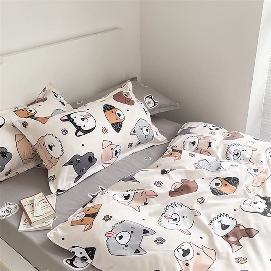 Unyqoos ® Charmant Omkeerbaar Dekbedovertrek met Dierenmotief voor Kinderen - Teckel Hondenthema - Microvezel