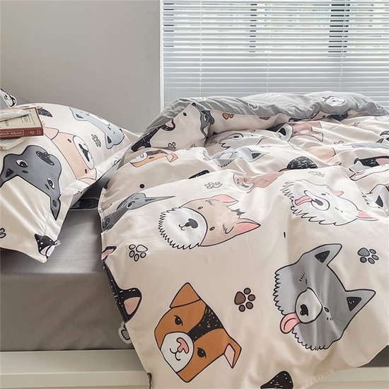 Unyqoos ® Charmant Omkeerbaar Dekbedovertrek met Dierenmotief voor Kinderen - Teckel Hondenthema - Microvezel