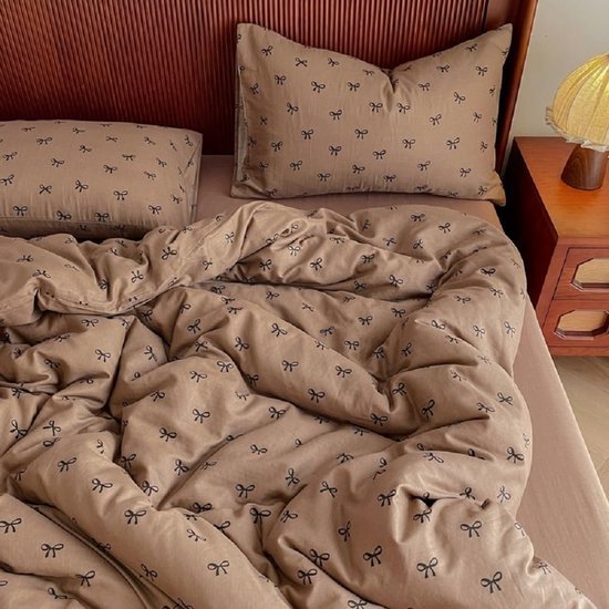 Unyqoos® Beddengoedset Met Strikpatroon Voor Meisjes In Chocoladebruin Met Microvezel En Ritssluiting