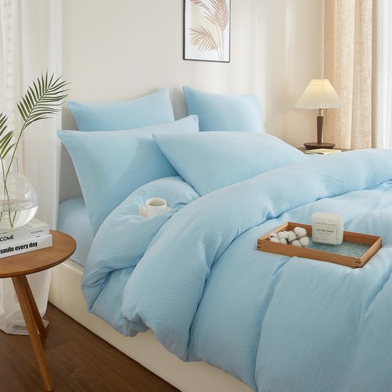 Unyqoos ® Comfortabel en Luxe Dubbel Laag Beddengoed in Zacht Blauw voor Optimaal Slaapcomfort