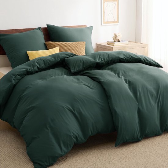 Unyqoos ® Bosgroene Luxe Beddengoedset van Microvezel met Ritssluiting, 4-delig, 135 x 200 cm