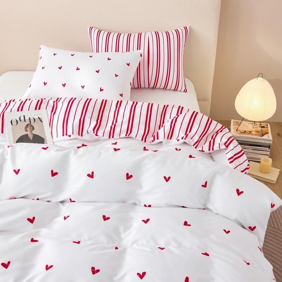 Unyqoos® Beddengoedset voor Kinderen met Hartjespatroon en Omkeerbaar Ontwerp in Diverse Maten