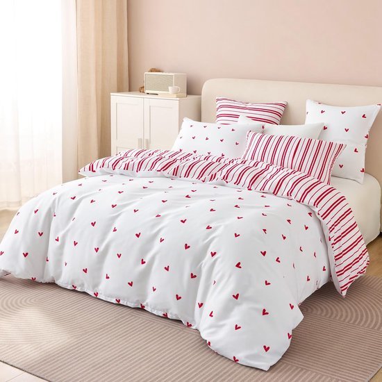Unyqoos® Beddengoedset voor Kinderen met Hartjespatroon en Omkeerbaar Ontwerp in Diverse Maten