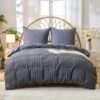 Unyqoos® Elegante gestreepte omkeerbare beddengoedset van microvezel in donkergrijs