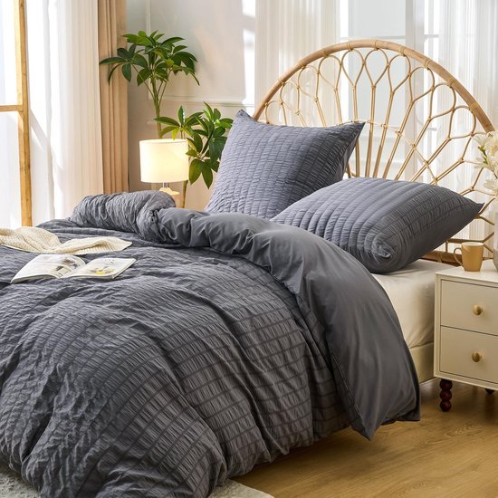 Unyqoos® Elegante gestreepte omkeerbare beddengoedset van microvezel in donkergrijs