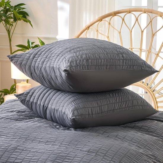 Unyqoos® Elegante gestreepte omkeerbare beddengoedset van microvezel in donkergrijs