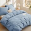 Unyqoos® Grijsblauw katoenen beddengoedset 220x240 cm met ritssluiting en kussenslopen
