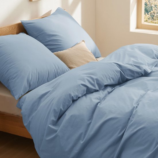 Unyqoos® Grijsblauw katoenen beddengoedset 220x240 cm met ritssluiting en kussenslopen