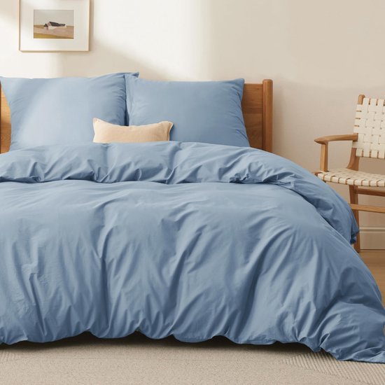 Unyqoos® Grijsblauw katoenen beddengoedset 220x240 cm met ritssluiting en kussenslopen
