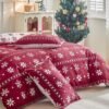 Unyqoos® Drie-delige kerstbeddenset van microvezel met rode sneeuwvlokkenprint