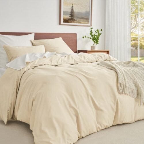 Unyqoos® Knuffelzacht beige beddengoedset met ritssluiting en hoekbanden