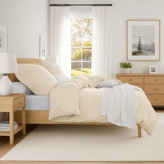Unyqoos® Knuffelzacht beige beddengoedset met ritssluiting en hoekbanden