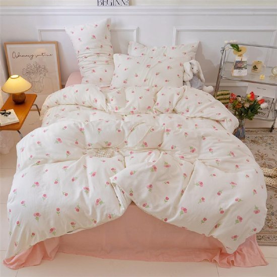 Unyqoos® Esthetische microvezel beddengoedset met bloemenpatroon en ritssluiting