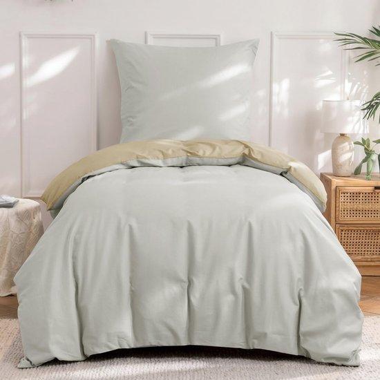 Unyqoos® Ademend en omkeerbaar katoenen dekbedovertrek met kussensloop in elegante kleuren