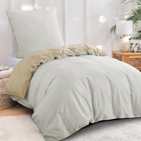 Unyqoos® Ademend en omkeerbaar katoenen dekbedovertrek met kussensloop in elegante kleuren