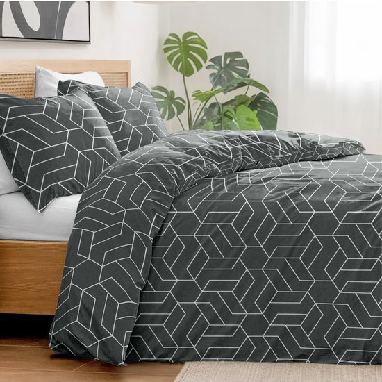 Unyqoos® Stijlvolle beddengoedset met geometrisch patroon en twee kussenslopen