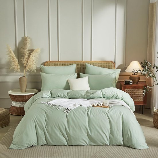 Unyqoos® Ademend en Zacht Katoenen Dekbedovertrekset met Effen Patroon en Kussensloop