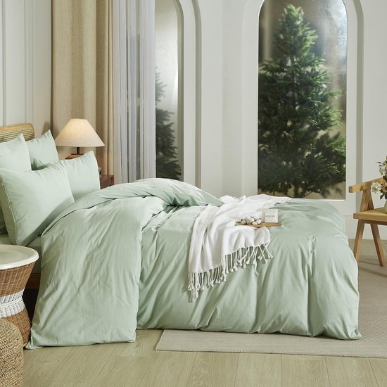 Unyqoos® Ademend en Zacht Katoenen Dekbedovertrekset met Effen Patroon en Kussensloop