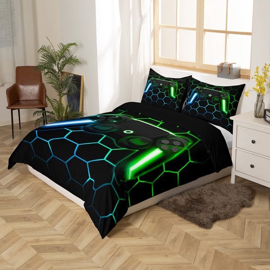 Unyqoos® Verleidelijke Game-Thema Dekbedovertrekset voor Jongens met Geometrisch Design en Kussensloop